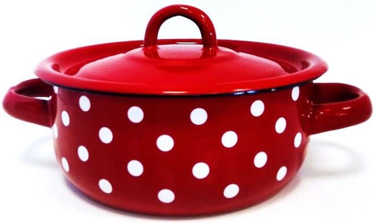 Enamel pot with lid 1.5 l – red polka dot