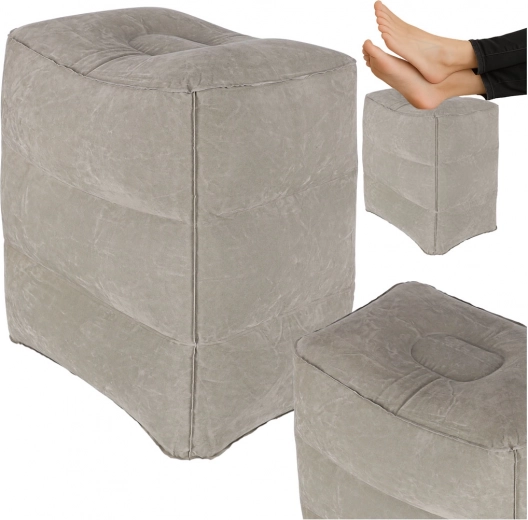Inflatable footrest and travel pouf with 3 height levels – gray