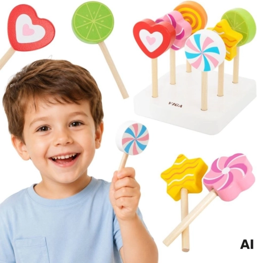 Viga wooden lollipop set with stand for children 18m+