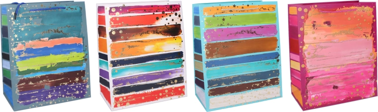 Dāvanu soma M 26 × 32 × 10 cm – lietošanai visu gadu, krāsainas svītras un zelta akcenti