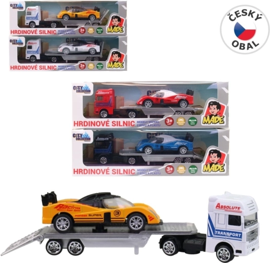 Automašīnu pārvadātājs ar sacīkšu auto 18 cm