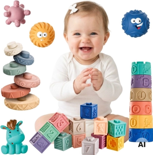 Woopie Baby soft sensory blocks and balls set, 27 pcs