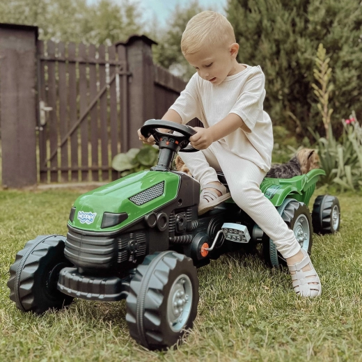 Woopie mināmās pedāļu traktors Farmer GoTrac Maxi ar piekabi un klusiem riteņiem
