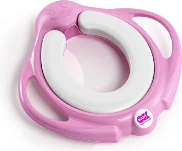 Okbaby Pinguo Soft mīksts neslīdošs tualetes sēdekļa ieliktnis ar rokturiem, rozā - 1 gab.