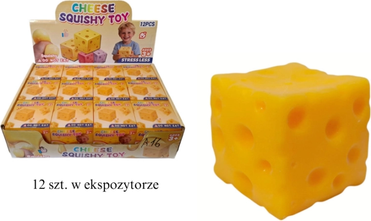 Antistresa spiežamā bumbiņa siera formā (kubiks 6 × 6 × 6 cm)