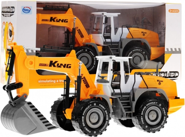 Kids' excavator 3+ Movable bucket + Opening hood + Engine figure