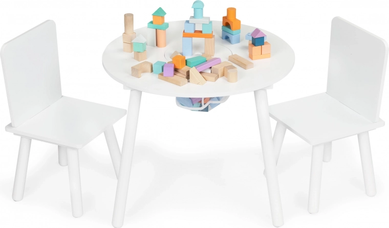 Children's white table with two chairs ECOTOYS with toy net
