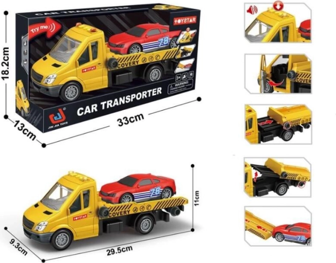 Evakuators ar sacīkšu auto ar gaismām un skaņām