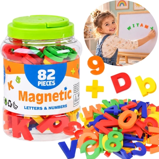 Magnetic Letters and Numbers for the Refrigerator – Educational Set of 82 Pieces
