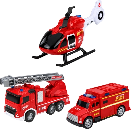 Transportlīdzekļi un helikopters komplektā