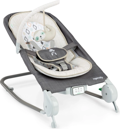 Ingenuity masāžas vibro šūpuļkrēsliņš ar melodijām Happy Belly Rock-to-Bounce chambray