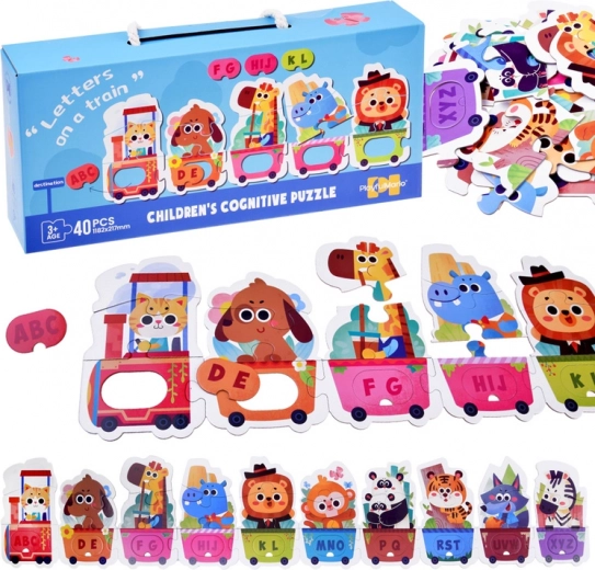 Educational puzzle train with alphabet and animals, 40 pieces