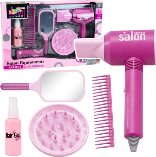 Children's hairdressing set with hair dryer, mirror and accessories