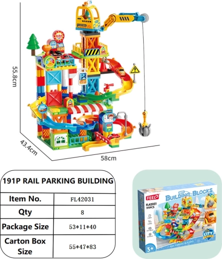 Race Track Construction Set with Construction Site and Crane, 191 Pieces