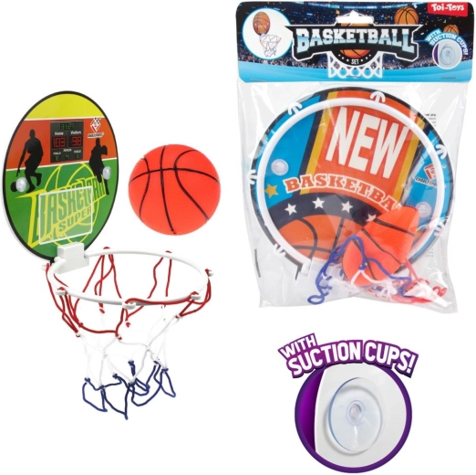 Mini basketbola grozs ar piesūcekļiem un bumbiņu