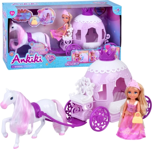 Ankiki mini lelle ar karieti – mazā princese rozā kleitā