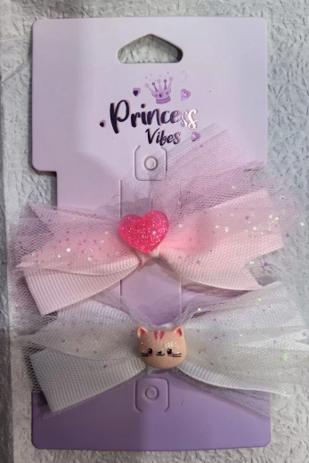 Pink hair clips with tulle bow - 2 pcs