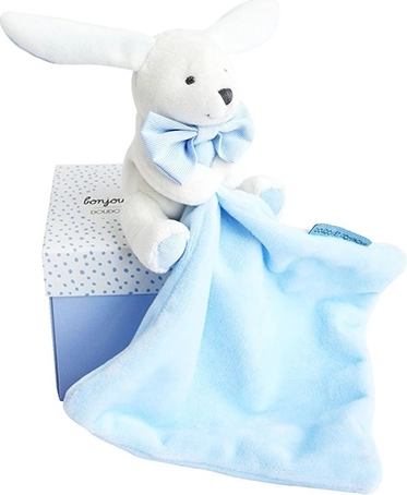 Doudou dāvanu komplekts zilā krāsā – zaķītis ar mīļdrāniņu 10 cm