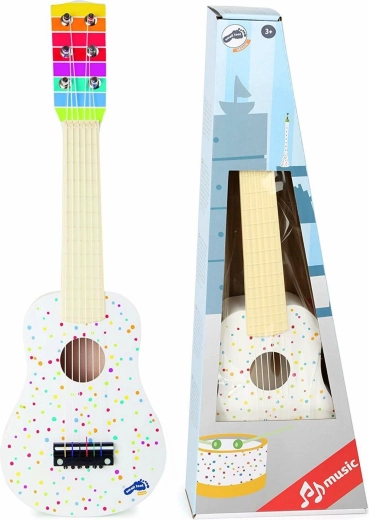 Children's wooden classical guitar, white with dots, Small Foot