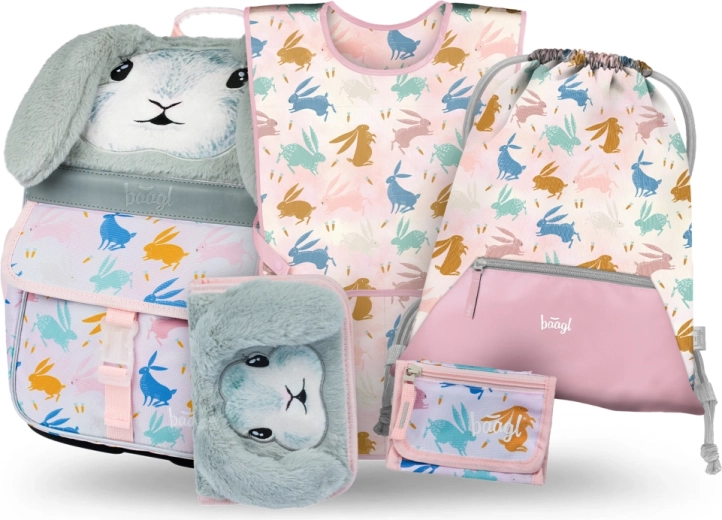 Skolas komplekts 5 vienā BAAGL Zippy Bunny – skolas soma, penālis, maisiņš, priekšauts un maciņš