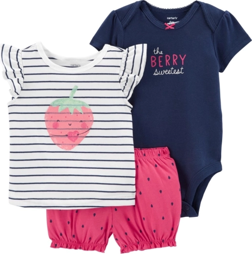 Carter's 3 daļu komplekts mazulim Strawberry Stripes – bodijs, krekliņš un šorti
