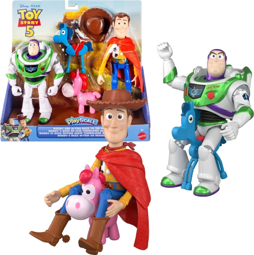 Mattel Disney Pixar Toy Story 5 figūriņu komplekts Vudijs un Buzs Raķetnieks Hi-Tech + 2 poniji