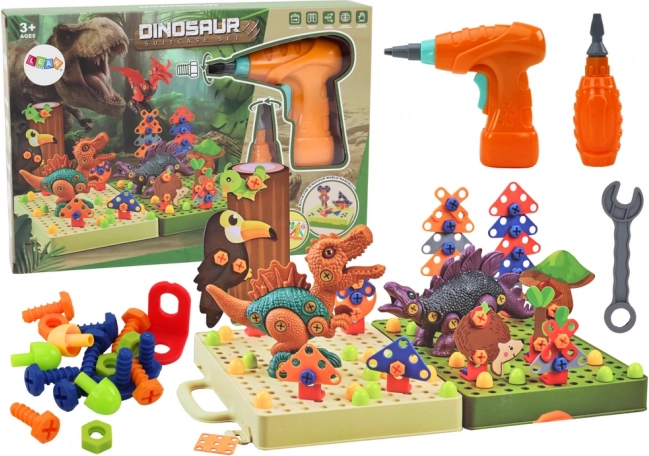 Konstrukciju 3D dinozauru celtniecības komplekts ar urbi koferītī