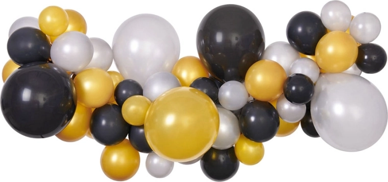 Balonu virtenes komplekts sudraba–zelta–melns