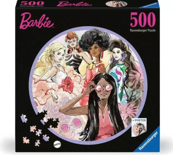 Ravensburger apaļā puzle Barbie: modes ikonas 500 gabaliņi