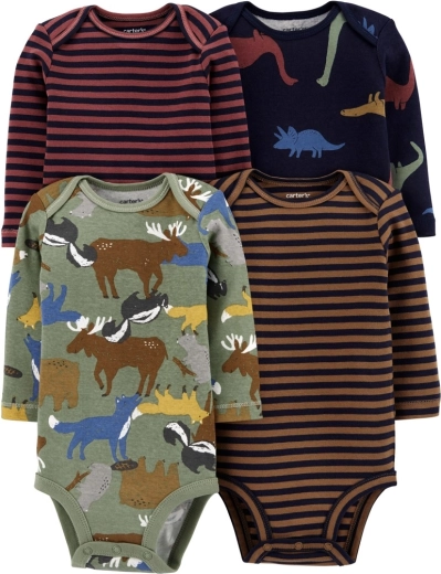 Carter's zīdaiņu bodiji ar garām piedurknēm brown/navy, 4 gab., izmērs 56 (NB)