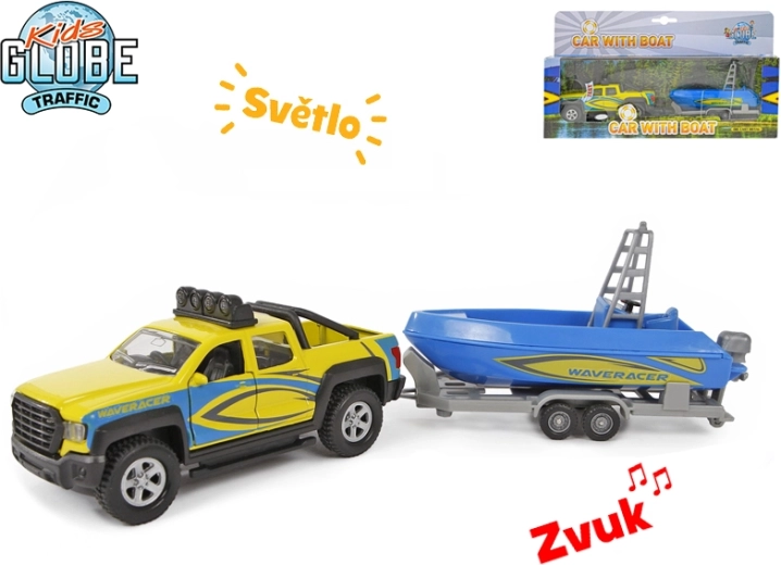 Kids Globe Traffic vilcējs ar laivu 27 cm, metāla modelis ar gaismu un skaņu