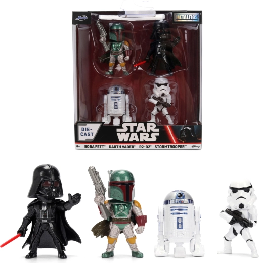 4 figūriņu komplekts STAR WARS Metalfigs – Darth Vader, R2‑D2, Stormtrooper un Boba Fett