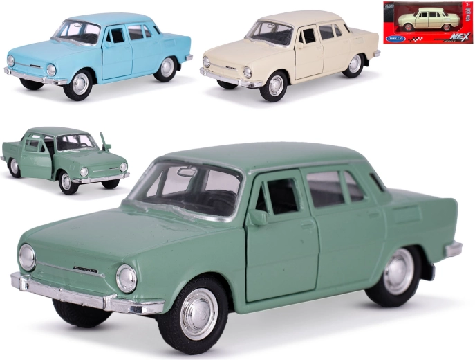 Metāla auto modelis Škoda 100 Welly 1:34–1:39 ar atvilkšanas mehānismu