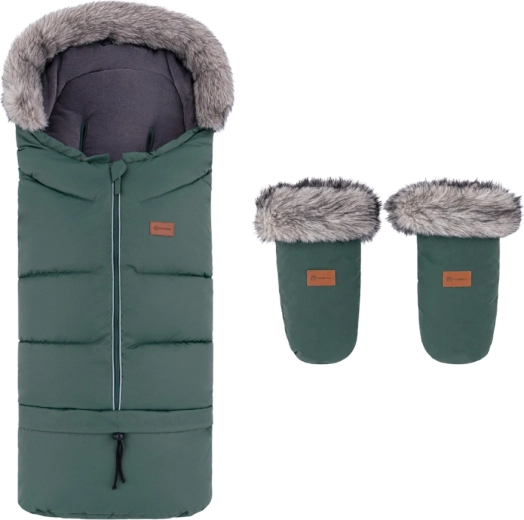 Petite&Mars Arctic 4-in-1 Winter Footmuff with Fjora Khaki Stroller Gloves