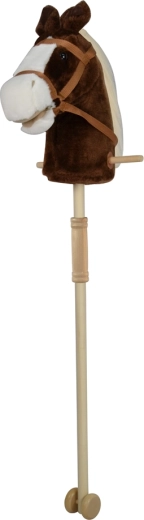 Brown rocking stick horse with sounds and wheels 95 cm