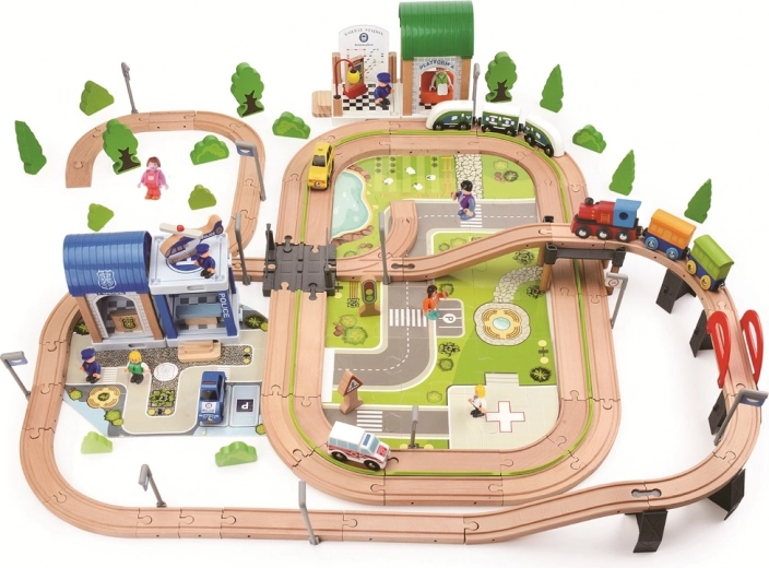 2Kids Toys koka dzelzceļa trase Pilsēta un ciems 200 detaļas