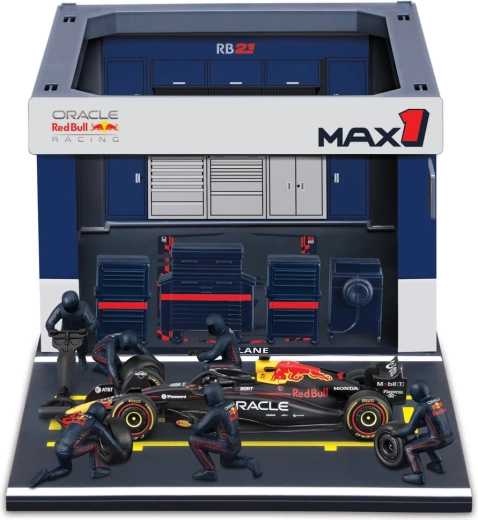 Bburago Pit Pass komplekts Formula Racing F1 – Oracle Red Bull Racing RB21 2025 #1 Max Verstappen 1:43