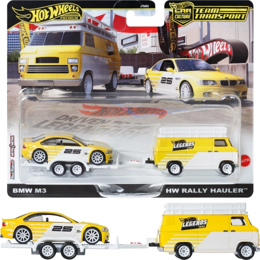Hot Wheels Premium Team Transport Rally Hauler ar BMW M3 E46 1:64