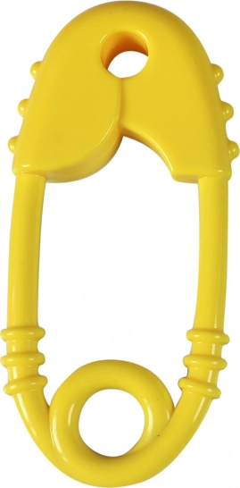 Baby rattle and teether in the shape of a safety pin