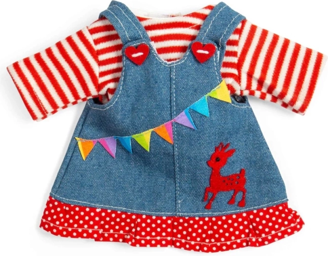 Bigjigs Toys džinsa kleita ar lācīti un svītrainu T-kreklu lellei 28 cm