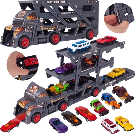 Transportieris ar 8 metāla automašīnītēm