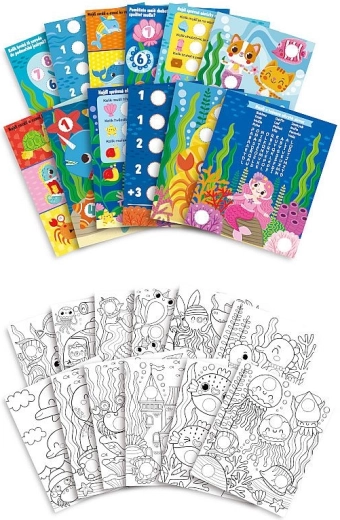 Activity and coloring sheets with an underwater world