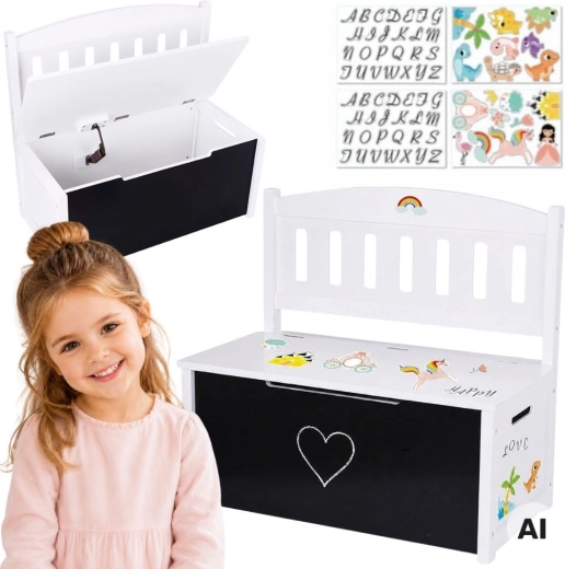 Tooky Toy koka rotaļlietu lāde 3 vienā ar soliņu un zīmēšanas tāfeli