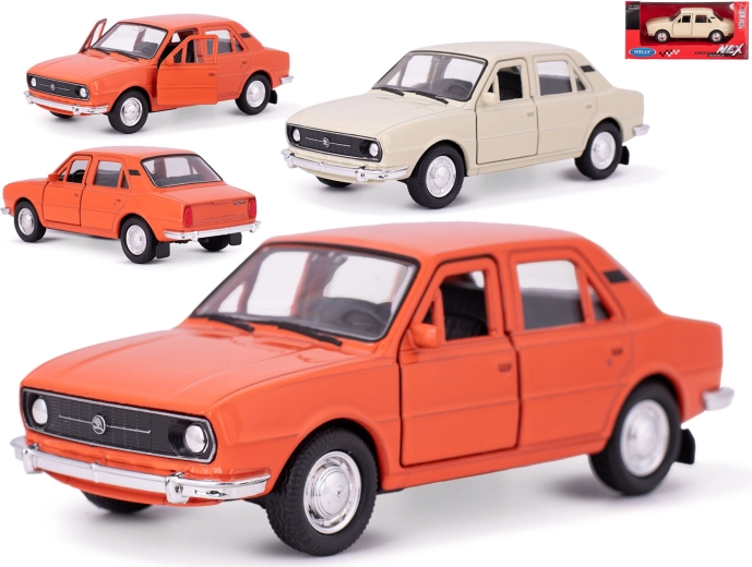 Metāla automašīnas modelis Škoda 105L 1976 ar atvelkamu atpakaļgaitas mehānismu – Welly 1:36