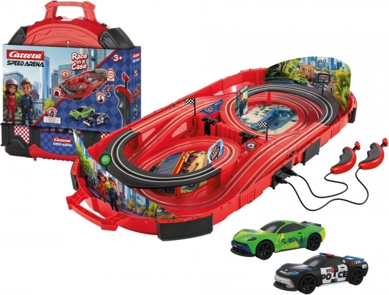 Autotrase Carrera Speed Arena Police pārnēsājamā koferī 2,77 m