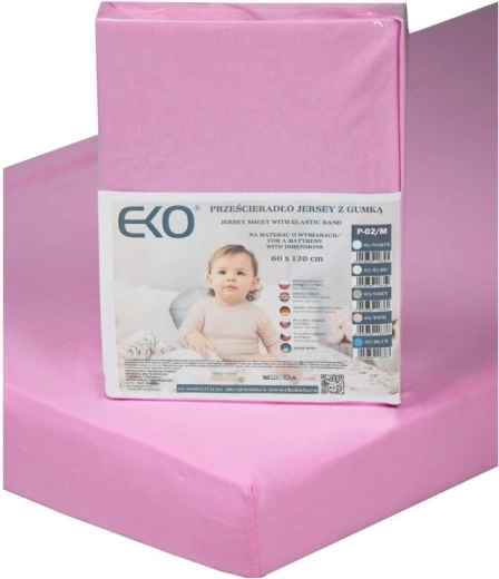 EKO fitted sheet with elastic, jersey pink 120 × 60 cm