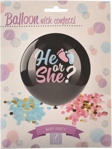 Lateksa balons BOY/GIRL ar konfeti 90 cm