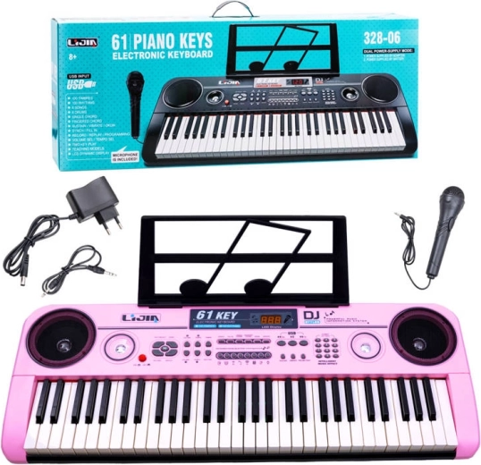 Elektroniskais taustiņinstruments ar 61 taustiņu, mikrofonu un USB – Rozā