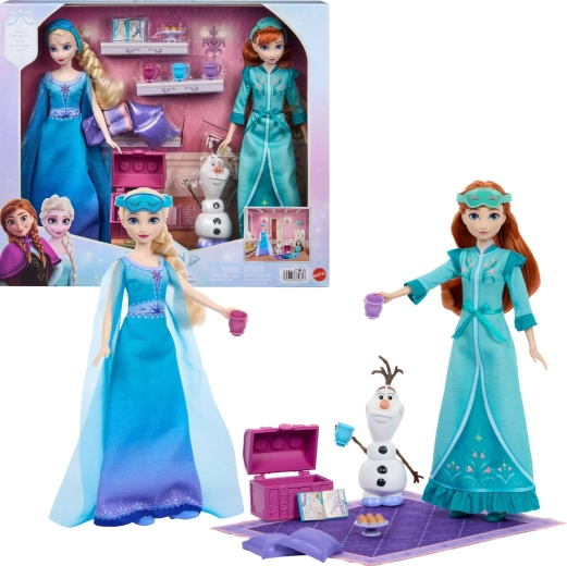 Mattel Disney Frozen Pidžamu ballīte – leļļu komplekts Anna un Elza ar Olafu un aksesuāriem