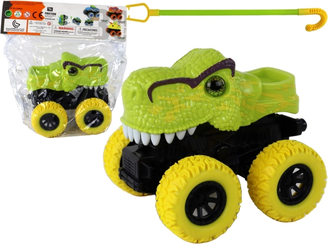 Dinozaura monster trucks ar zaļiem gumijas riteņiem